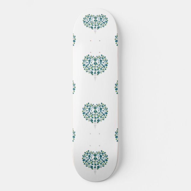 Hjärtat Blommönster Mini Skateboard Bräda 18,5 Cm (Framsida)