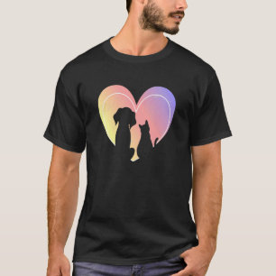 Hjärtat Hund och katt Silhouette Cute Heart Animal T Shirt