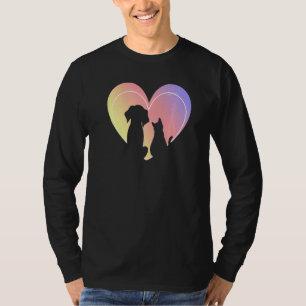 Hjärtat Hund och katt Silhouette Cute Heart Animal T Shirt