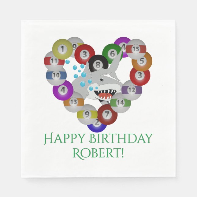 Hjärtat i Billiards Grattis på födelsedagen Shark Pappersservett (Framsidan)