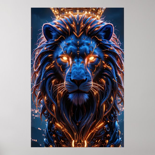 Hjärtat i ett Kung Poster - Glowing Cyber Lejon (Framsidan)
