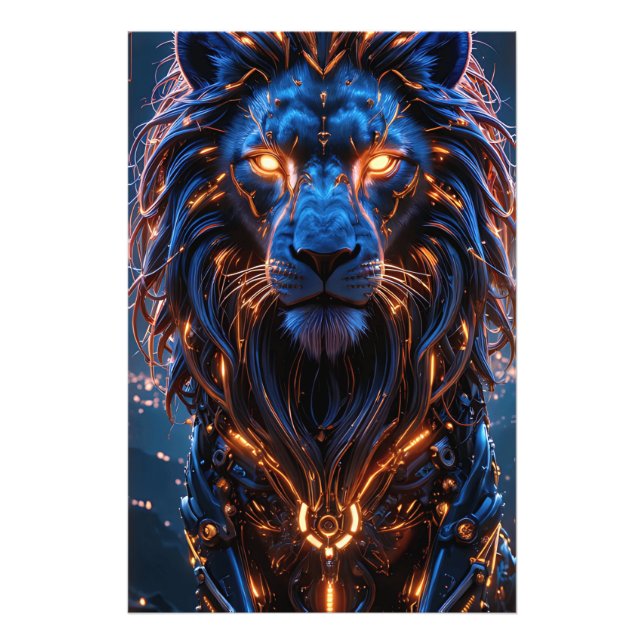 Hjärtat i ett Kung Poster - Glowing Cyber Lejon (Framsidan)
