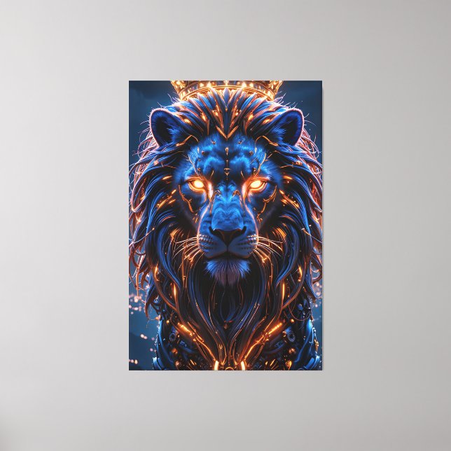 Hjärtat i ett Kung Poster - Glowing Cyber Lejon Canvastryck (Framsida)