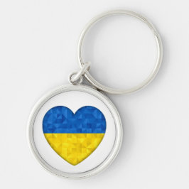 Hjärtat i flagga färg. Ukraina Rund Silverfärgad Nyckelring