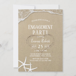 Hjärtat i Förlovningsfesten Sand Beach Wedding Inbjudningar