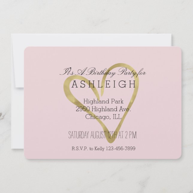 Hjärtat i Guld födelsedag Inbjudningar (Framsida)