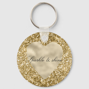 Hjärtat i Guld Glitter Personlig Nyckelring