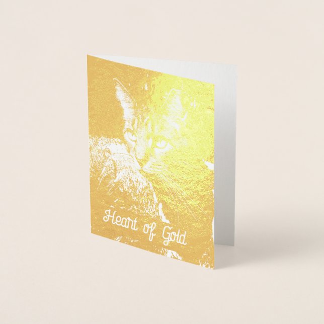 Hjärtat i guldfärgen Kattunge Card Folierat Kort (Framsida)