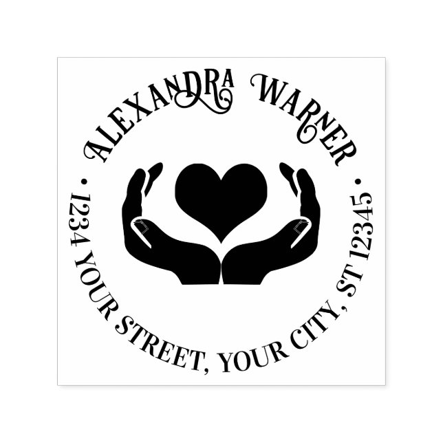 Hjärtat i Händer Namn Returadress Självfärgande Stämpel (Design)