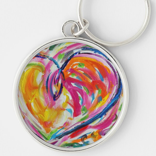 Hjärtat i Joy Keychains Rund Silverfärgad Nyckelring (Framsidan)