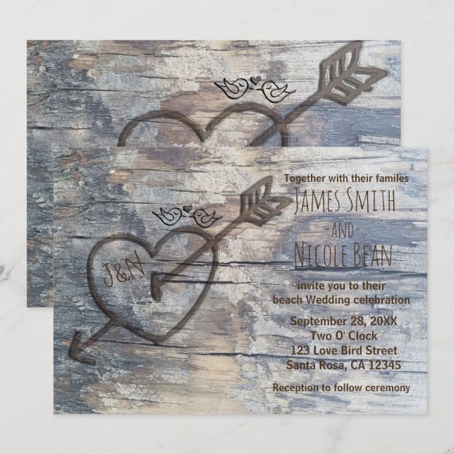 Hjärtat i Love birds bröllopsinbjudan Inbjudningar (Fram/baksida)