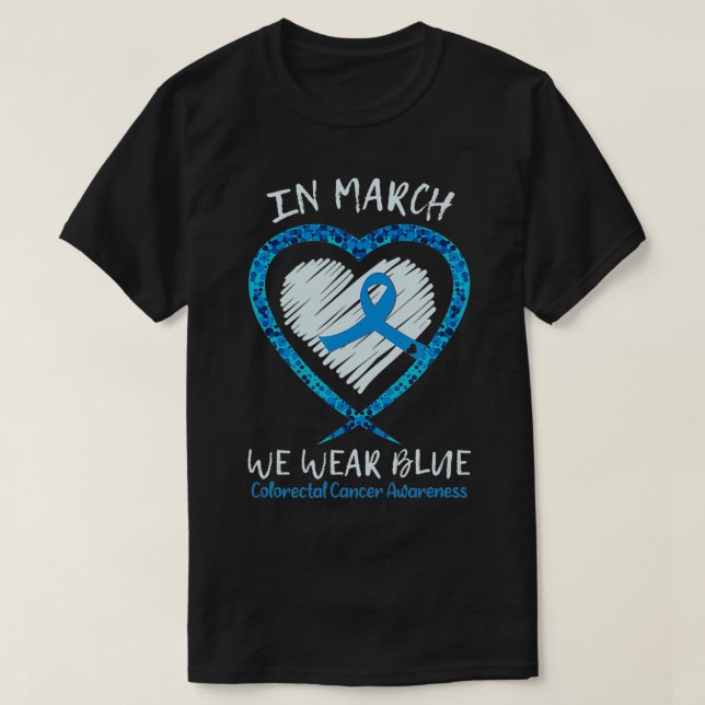 Hjärtat I mars Bära blå kolorektalcancer Awar T Shirt (Design framsida)