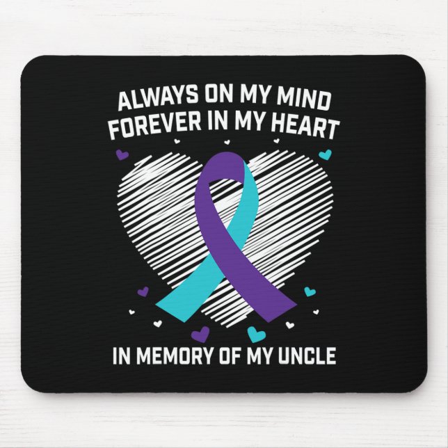 Hjärtat i minnet av min morbror Suicide Awareness  Musmatta (Framsidan)