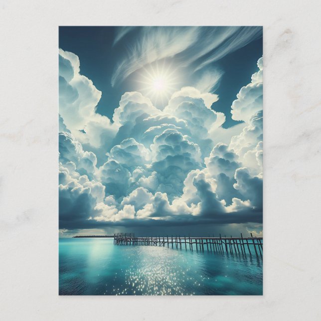 Hjärtat i molnen ovanför oceanbryggan vykort (Framsida)