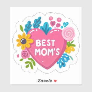 Hjärtat i Mor Kärlek - Bästa Mammans Blommigt Hear Klistermärken