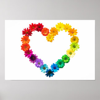 Hjärtat i Pride tillverkat med regnbågsblommor Poster