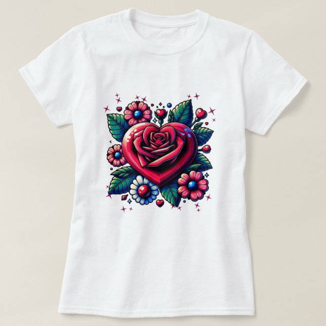 Hjärtat i Ro med blommor T Shirt (Design framsida)