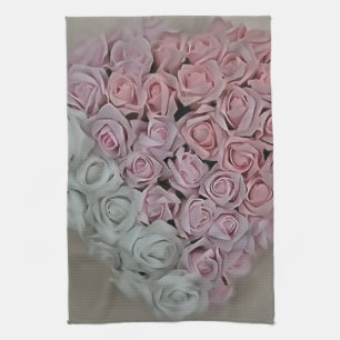 Hjärtat i Rosa och Vit ros Kökshandduk