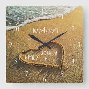 Hjärtat i Sand Beach-kustens Tropical Ocean View Fyrkantig Klocka