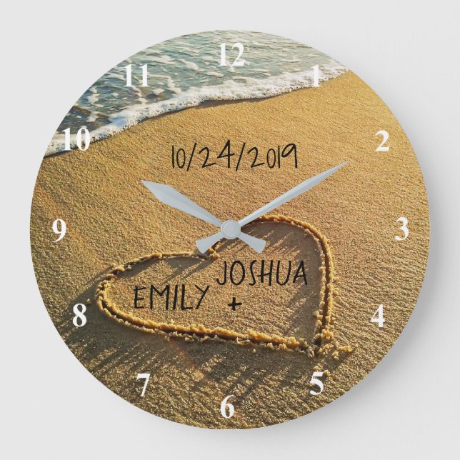 Hjärtat i Sand Beach-kustens Tropical Ocean View Stor Klocka (Framsida)