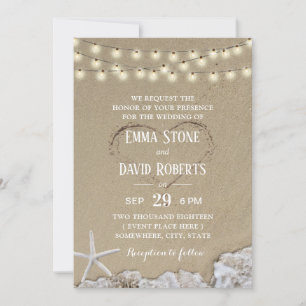 Hjärtat i Sand Rustic Beach Wedding Inbjudningar