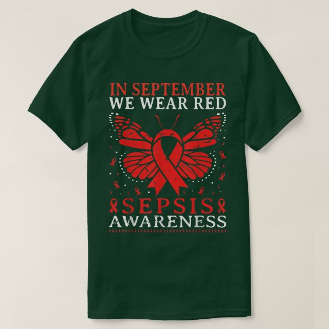 Hjärtat i september: vi Bära Red Sepsis Awareness  T Shirt (Design framsida)
