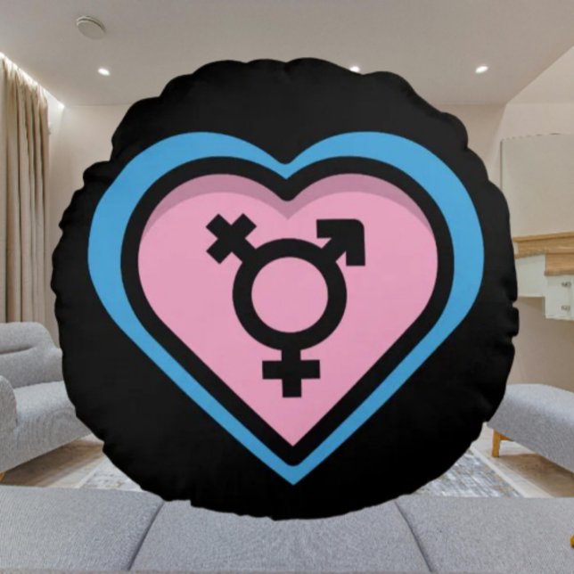 Hjärtat i Trans Pride Round Pillow Rund Kudde (Skapare uppladdad)