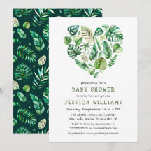 Hjärtat i Tropical Watercolor Foliage Baby Shower