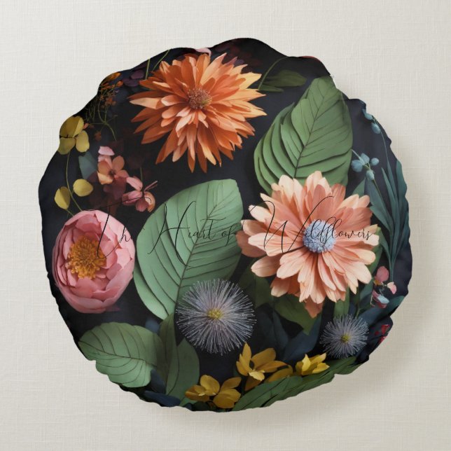 Hjärtat i Wildblommor Round Pillow Rund Kudde (Baksidan)