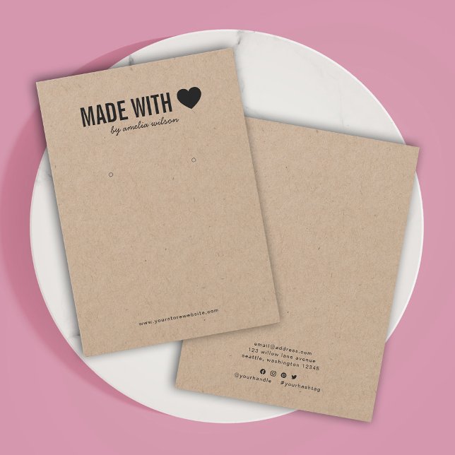 Hjärtat Made med Kärlek Kraft Earring Visning Card Visitkort (Skapare uppladdad)