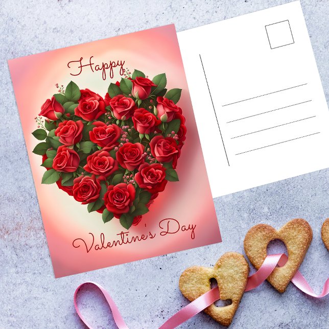Hjärtat Made of Romantic Röd ros Valentine Day Vykort (Skapare uppladdad)
