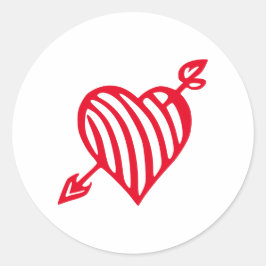 Hjärtat med randigt mönster och en pil genom det,  runt klistermärke