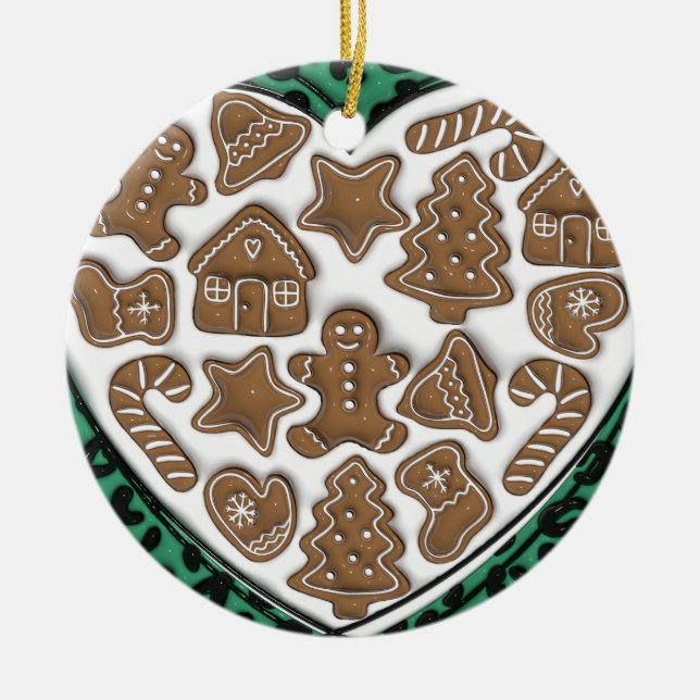 "Hjärtat of Gingerbröd Ornament" Julgransprydnad Keramik (Framsidan)