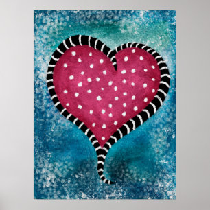 Hjärtat Poster Rosa Blue Black Cute