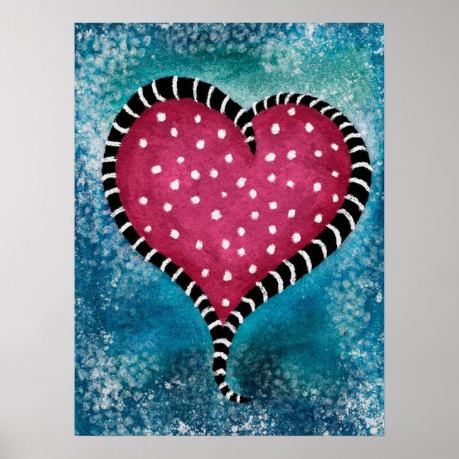 Hjärtat Poster Rosa Blue Black Cute (Framsidan)