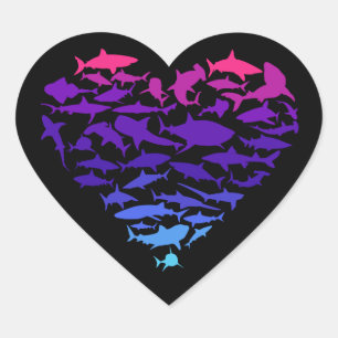 Hjärtat Shark Älskare Colorful Sea Life Hjärtformat Klistermärke