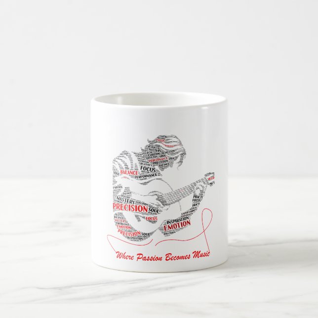 Hjärtat spelar först | Gitarrtypografi konst Kaffemugg (Center)