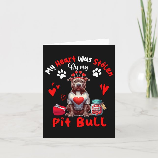 Hjärtat Stals Av Min Pit Bull Valentine Hundägare Kort (Framsida)