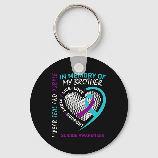 Hjärtat till minnet av min brödrasjälvmordsmedvete nyckelring (Framsida)