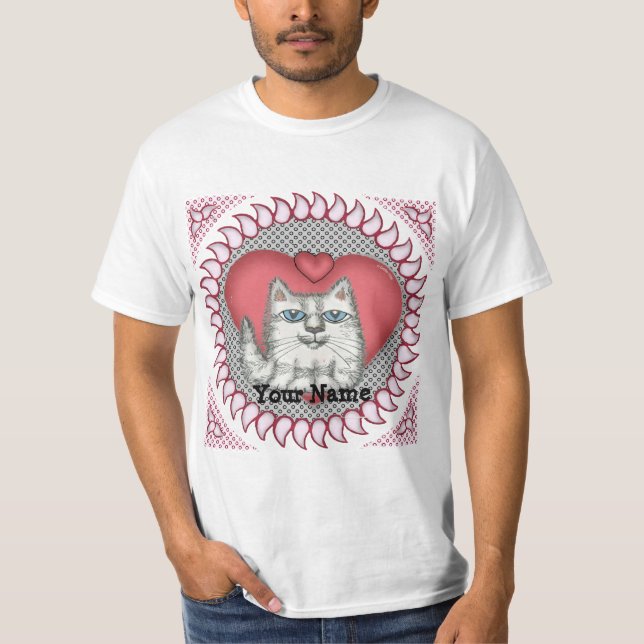 Hjärtat Tjock Katt T- Shirt T (Framsida)