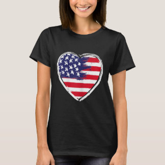 Hjärtat USA:s Flagga 4:e juli Patriotic American T Shirt