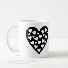 Hjärtat - Vita hjärtan på svart hjärta Kaffemugg