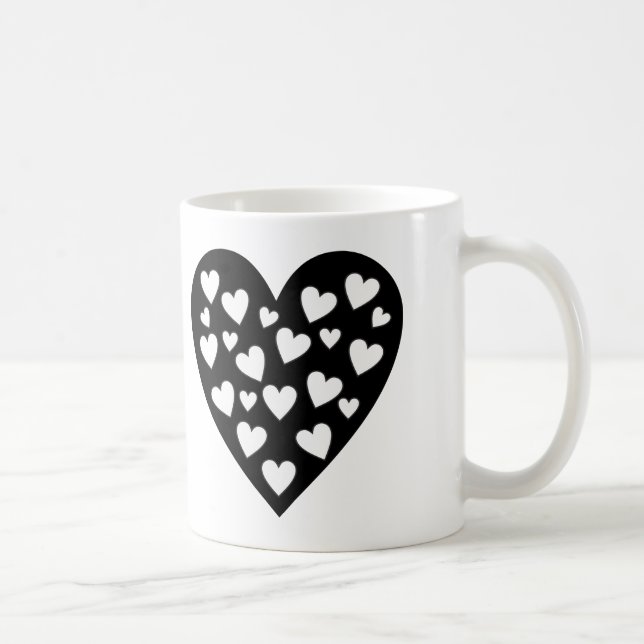 Hjärtat - Vita hjärtan på svart hjärta Kaffemugg (Höger)