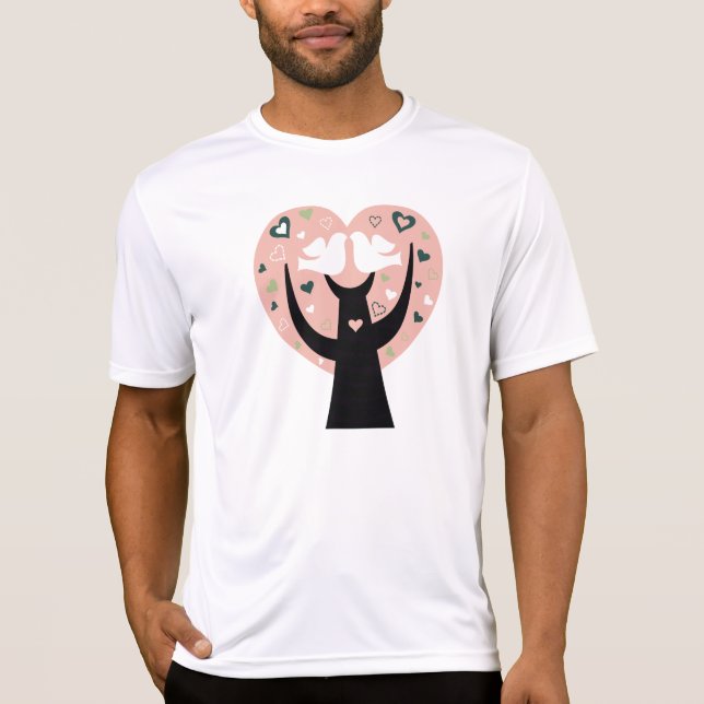 Hjärtaträd med två fågelmanar utslagsplatsen för t-shirt (Framsida)