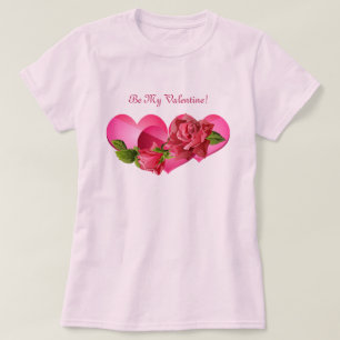 HjärtaTrio med rosa rosvalentin dag Tee Shirt