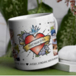 Hjärtattack Personlig 8 Fotokollage Kaffemugg<br><div class="desc">Grattis till mamma, ett slags stil med den här lekande och hjärtliga designen! Med ett djärvt tatuerat hjärta som deklarerar "Bästa Mamma någonsin", komplett med en charmerande duva och klara detaljer, handlar mugg om att fira din familjs drottning. Lägg till omhuldade fotominnen för personligt bruk, och du har har perfekten...</div>