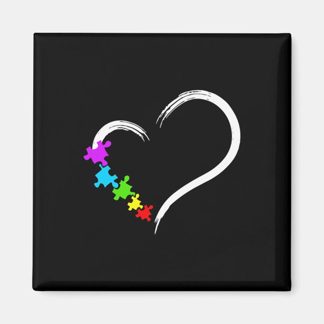 Hjärtautism Medvetenhet om Kärlek Puzzle Simple Id Magnet (Framsidan)
