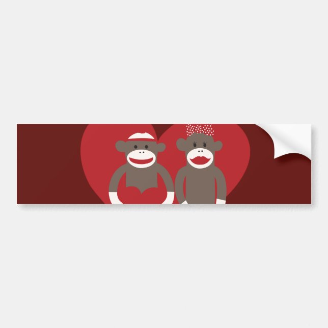 Hjärtavalentin för sock monkey förälskade gåvor bildekal (Framsidan)