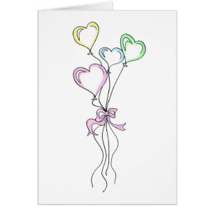 Hjärtballonger Bouquet i pastellillustration Hälsningskort