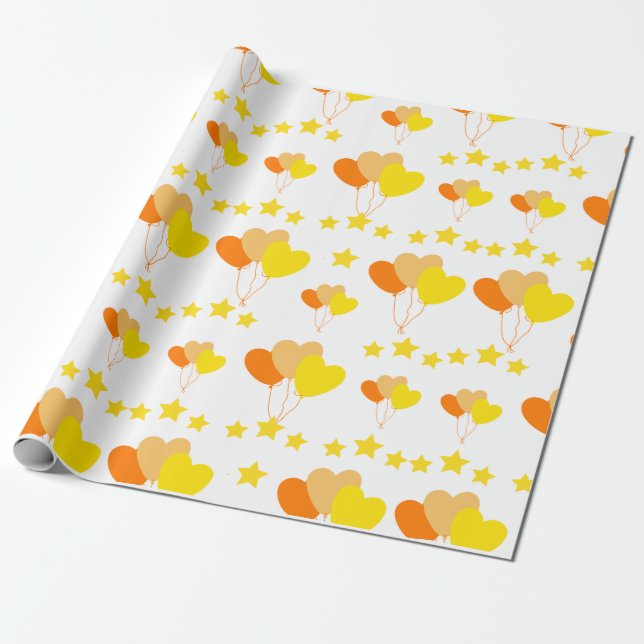 hjärtballonger med stjärnor presentpapper (Utrullad)